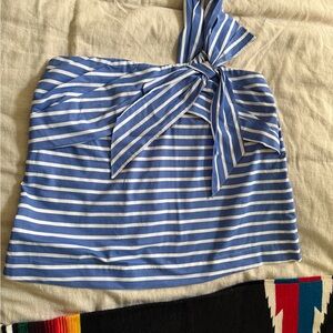 J. Crew Blue and White Striped Asymetrical One-Shoulder w/ a Bow Sailor Top